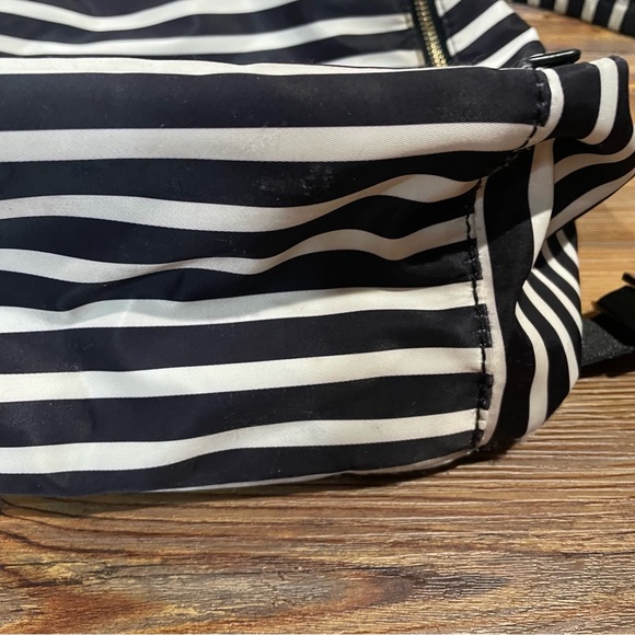 Kate Spade New York Watson Lane Hartley Nylon Backpack Black White Striped Gold - Picture 11 of 13